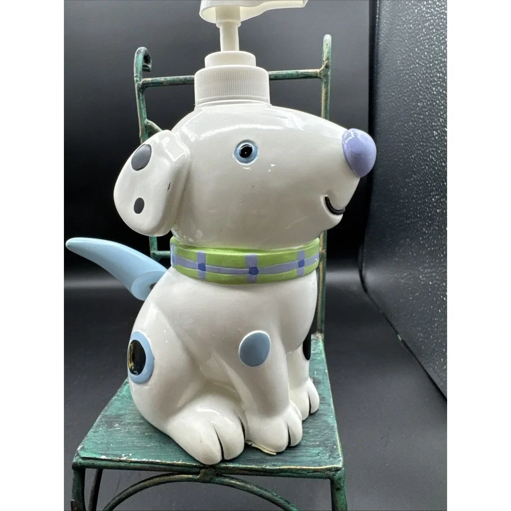 Vintage 90's Jenny Jeff Dog Soap Lotion Pump Dispenser Spotted Dog Blue White